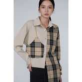 Patchwork Turn Down Long Sleeve Fashion Blouse
